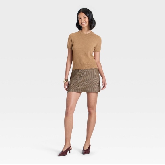 Women's Twill Mini Skirt - A New Day™ Brown Plaid 12 - Picture 3 of 9
